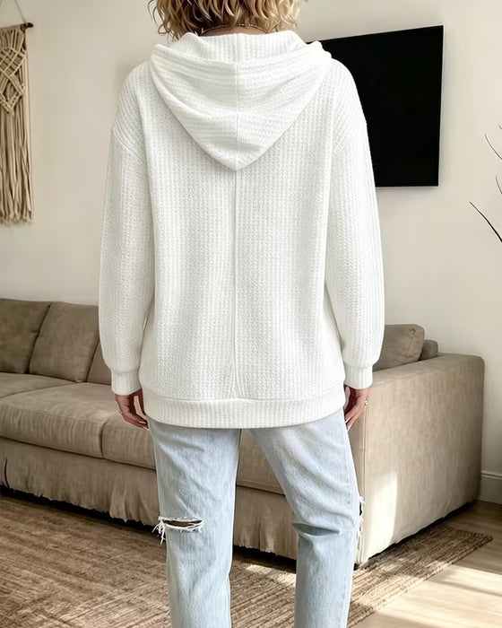 Hoodie Mit Kordelzug V-Ausschnitt Gerippt