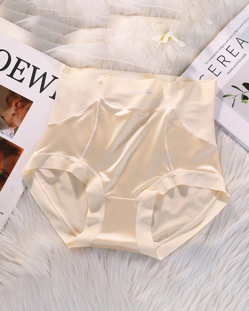 Damen hohe Taille Eisseide Satin nahtlose sexy Slip mit Po-Lift und Bauchkontrolle