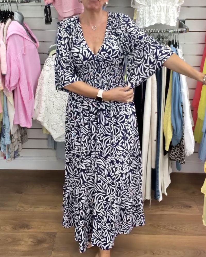 Kleid Abstrakter Druck V-Ausschnitt