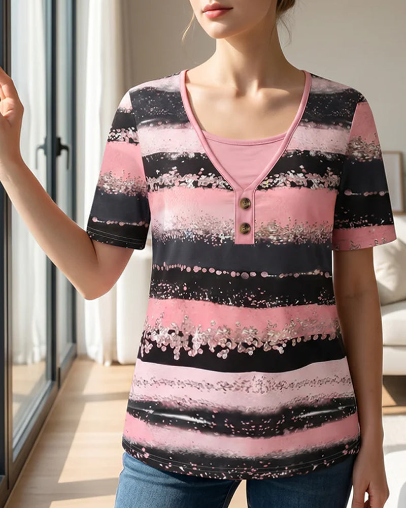 T-Shirt Druck Patchwork Falsch Zweiteilig