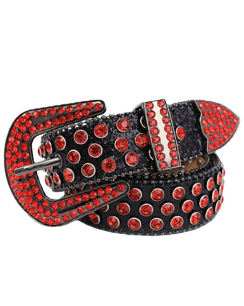JASGOOD Gürtel Für Damen Und Herren Mit Strasssteinen, Bling Western Cowgirl Cowboy Genieteter Ledergürtel, Diamant Taillengürtel Für Jeans Und Hosen