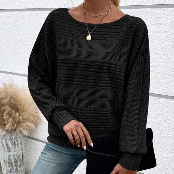 Einfarbiges Langarmshirt mit Rundhals und Streifen
