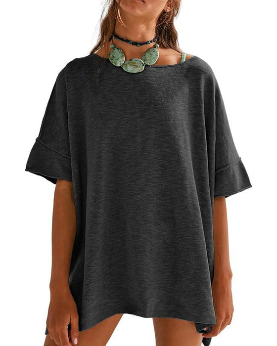T-Shirt Einfarbig Patchwork Halber Ärmel