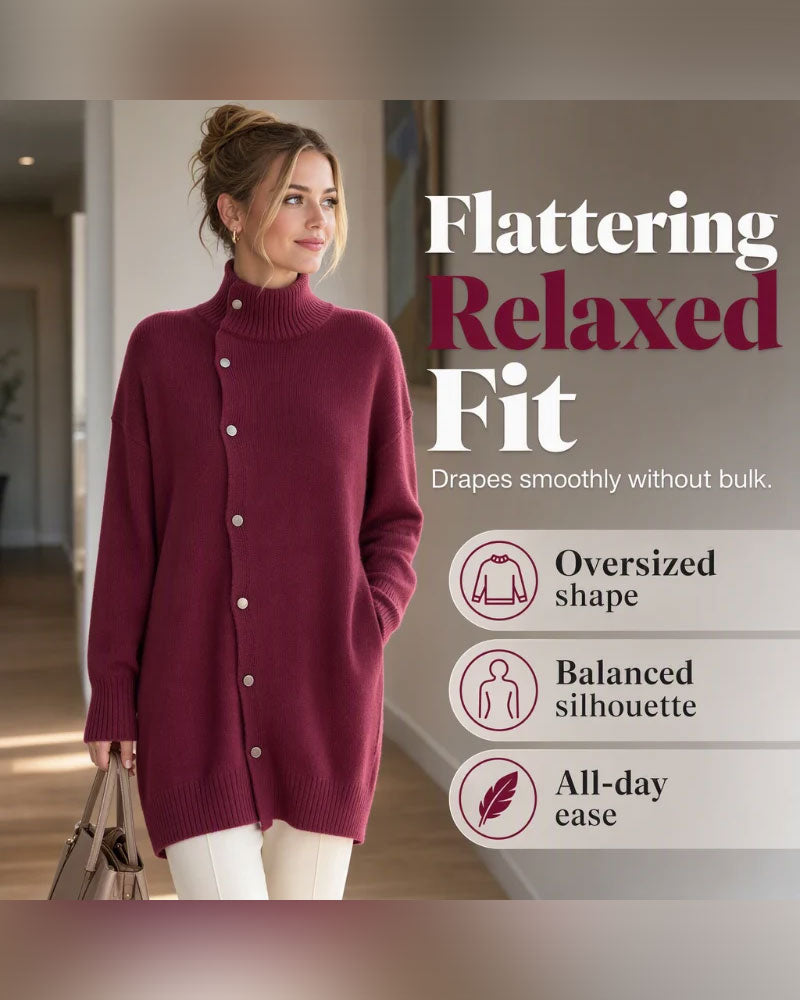 Strickjacke Turtleneck Einreihig Geknöpft