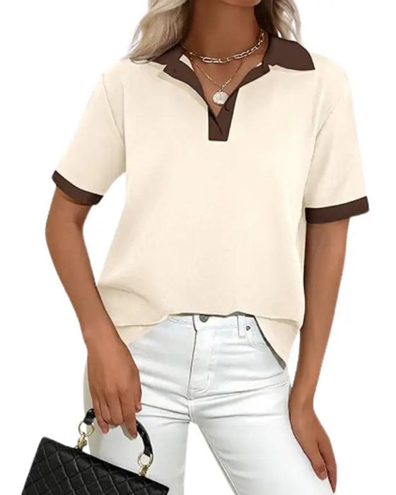 T-Shirt Polo Kragen Farbblock Kurzarm