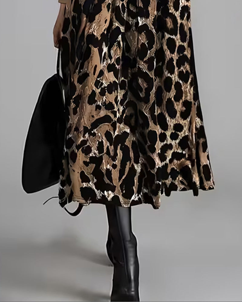 Kleid Rundhals Leopard Weiter Rock