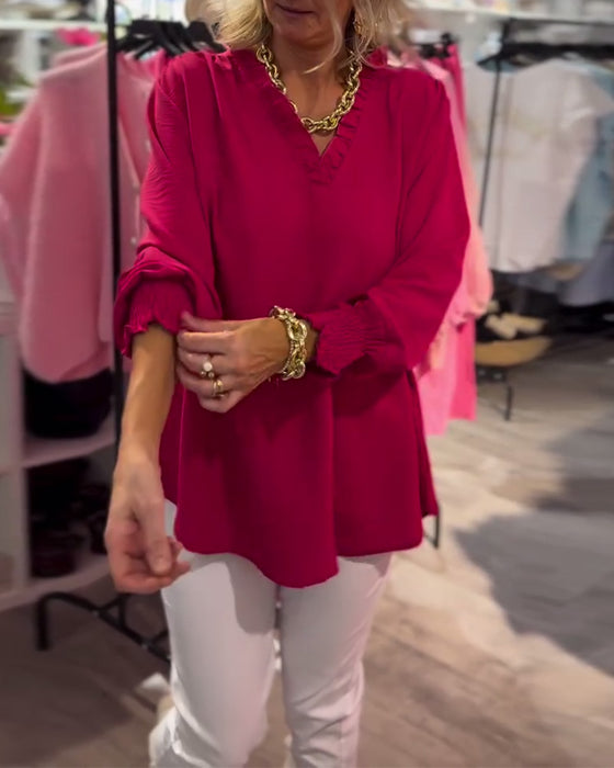 Bluse V-Ausschnitt Pullover Locker Lässig
