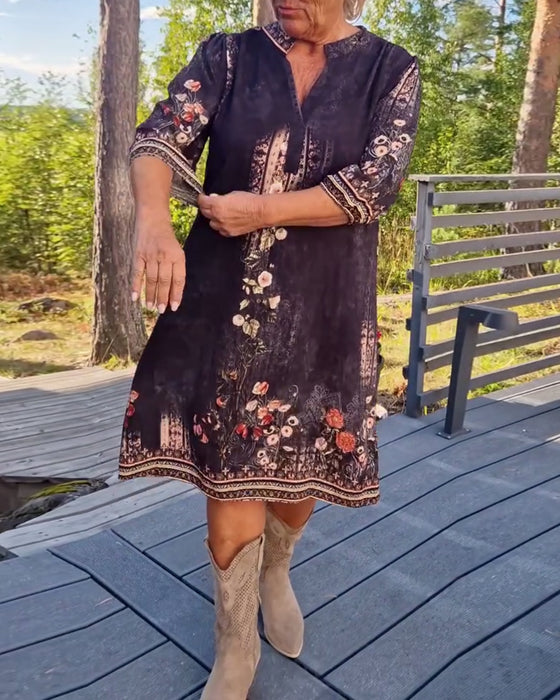 Kleid V-Ausschnitt Blumenmuster