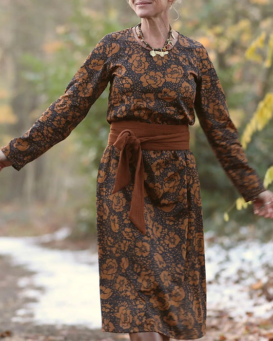 Kleid Blumenmuster Rundhalsausschnitt Lose Passform
