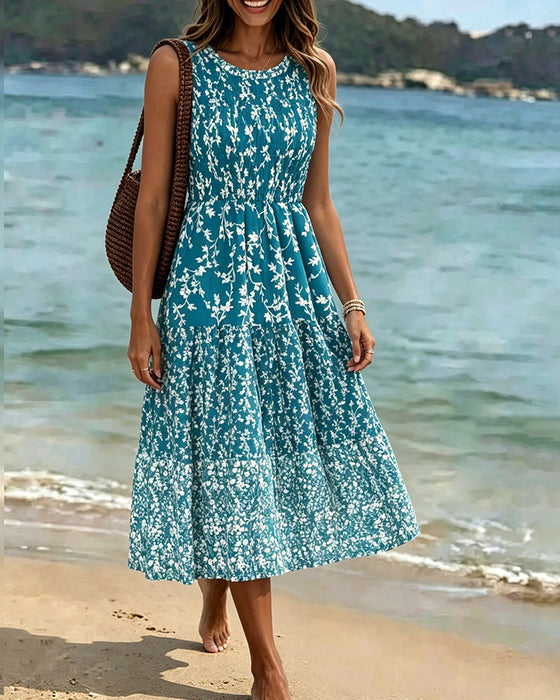 Kleid Ärmellos Blumig Tailliert A-Linie