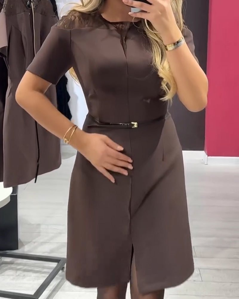 Kleid Elegant Spitze Eingefasst Gerade Schlitz