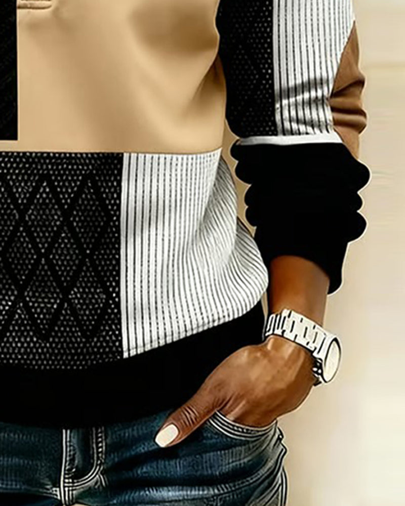 Sweatshirt Halb Reißverschluss Flauschgefüttert Colorblock