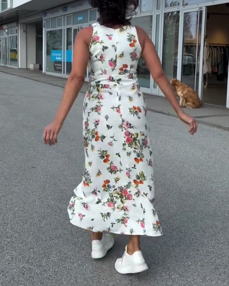 Kleid Ärmellos Gedruckt Casual