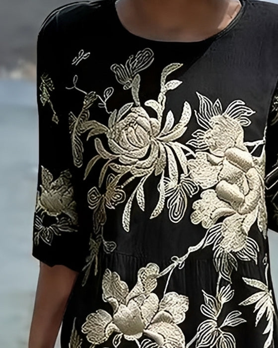 Kleid Rundhals Kurzarm Lässig Druck