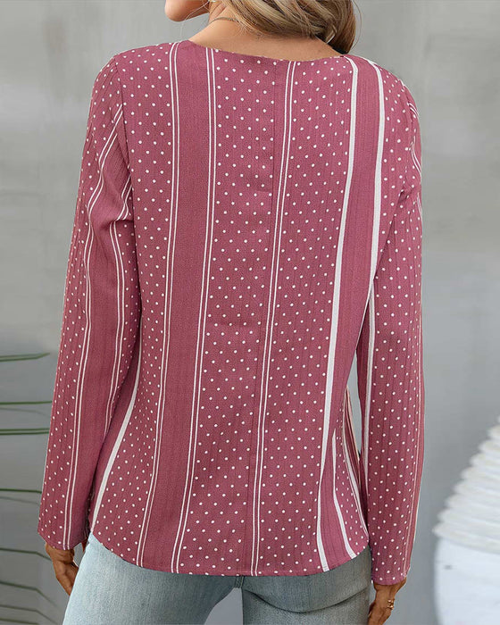 Geknöpftes, langärmliges Oberteil mit Polka Dots und Streifen