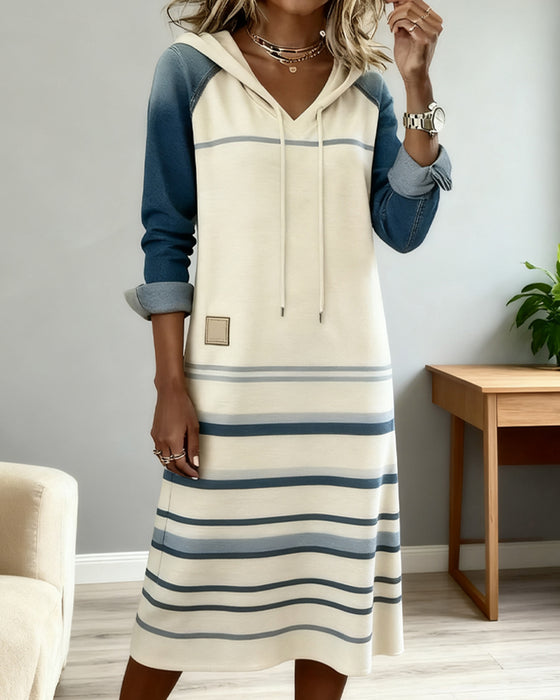 Kleid Mit Kapuze Gestreift Farbblock