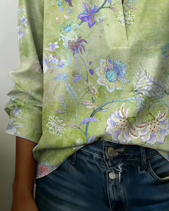 Bluse Stehkragen langärmelig floral