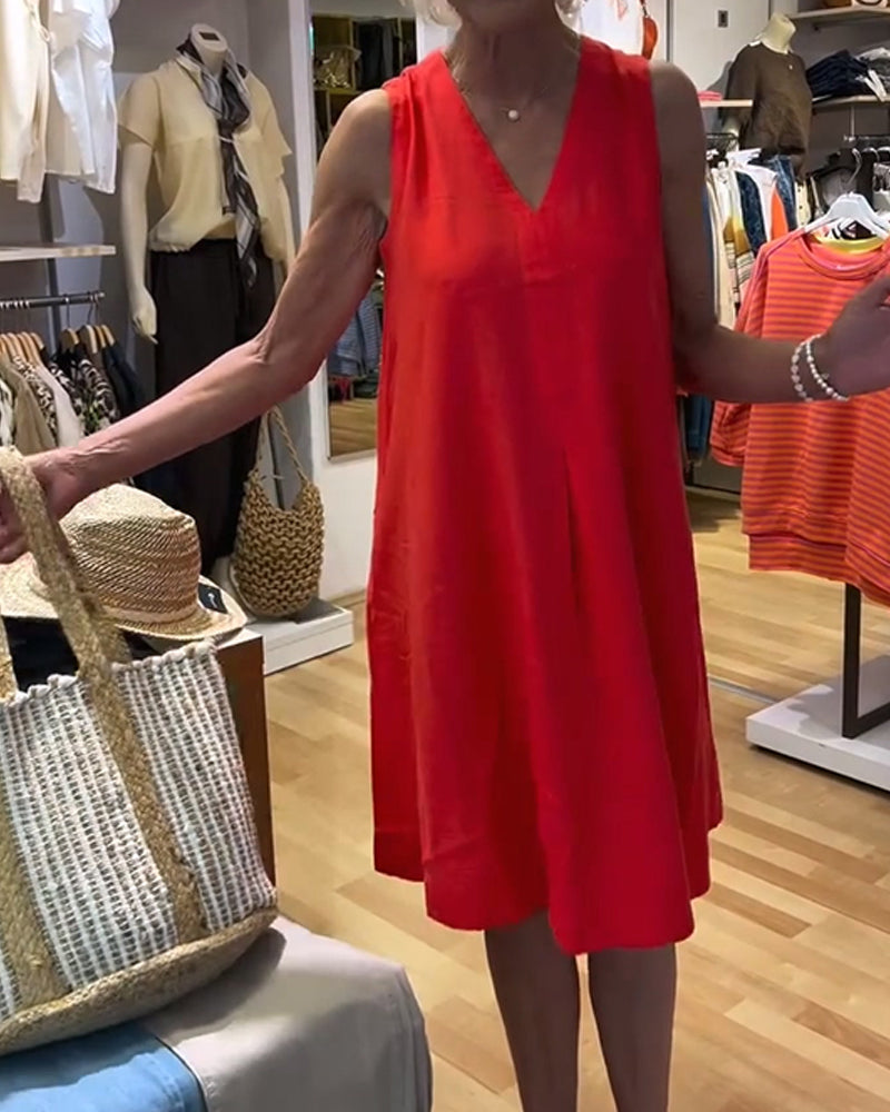 Kleid Ärmellos V-Ausschnitt Locker A-Linie