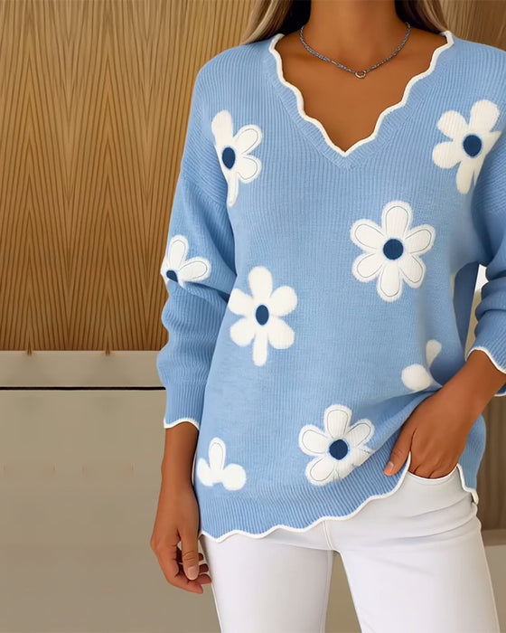 Pullover Jacquard V-Ausschnitt modisch