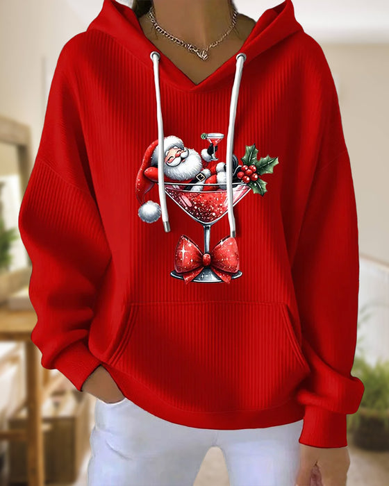 Hoodie Mit Weihnachtsmann Und Weinglas Druck, Kapuzen Design