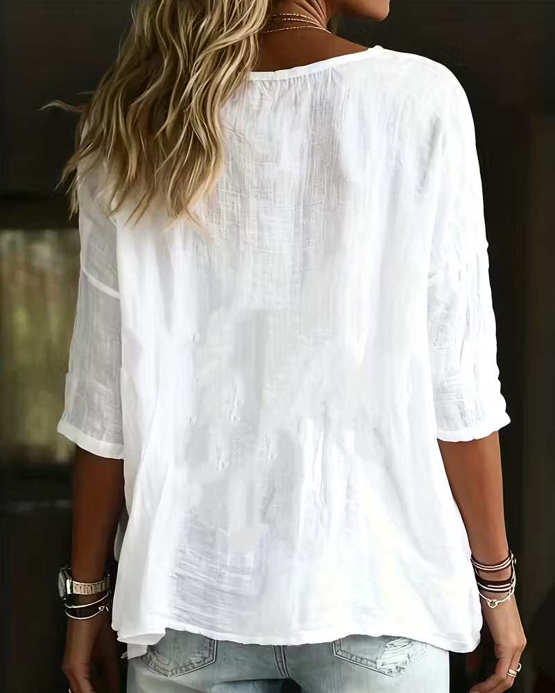 Top Rundhals Locker-sitzend Uni-farben