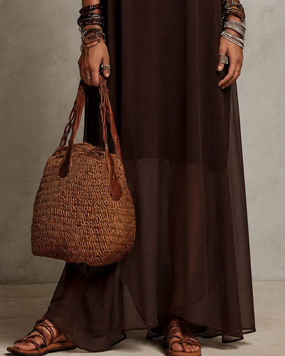 Kleid Halter Hoher Kragen Sheer Lang
