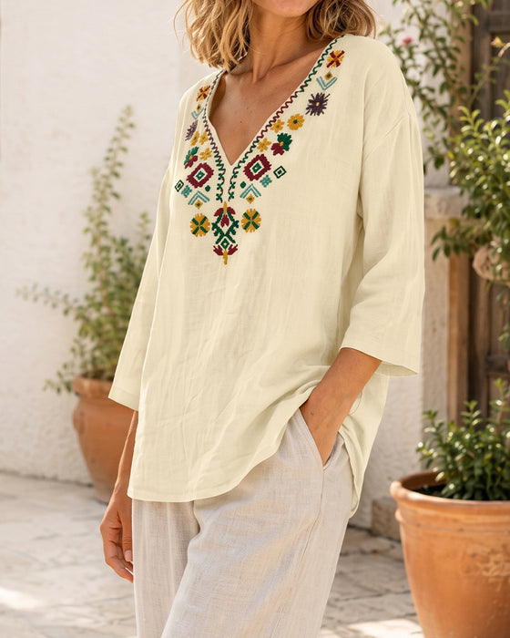 Bluse V-Ausschnitt Bohemian Bedruckt