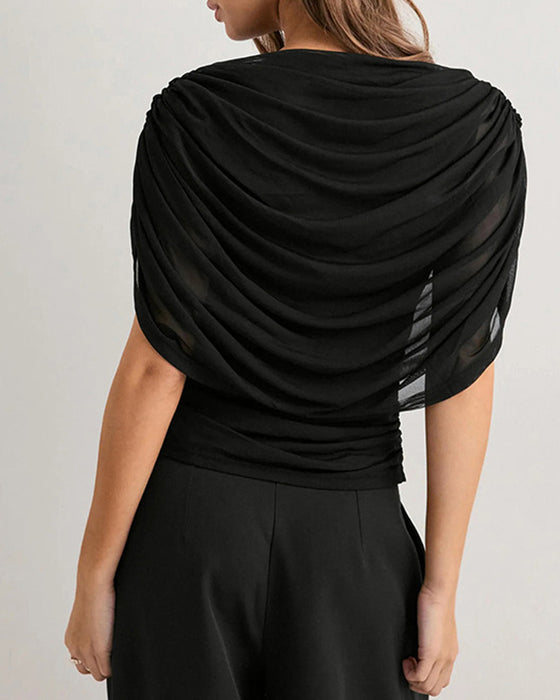 Bluse Mesh Schal Hals Drapiert Slim Fit