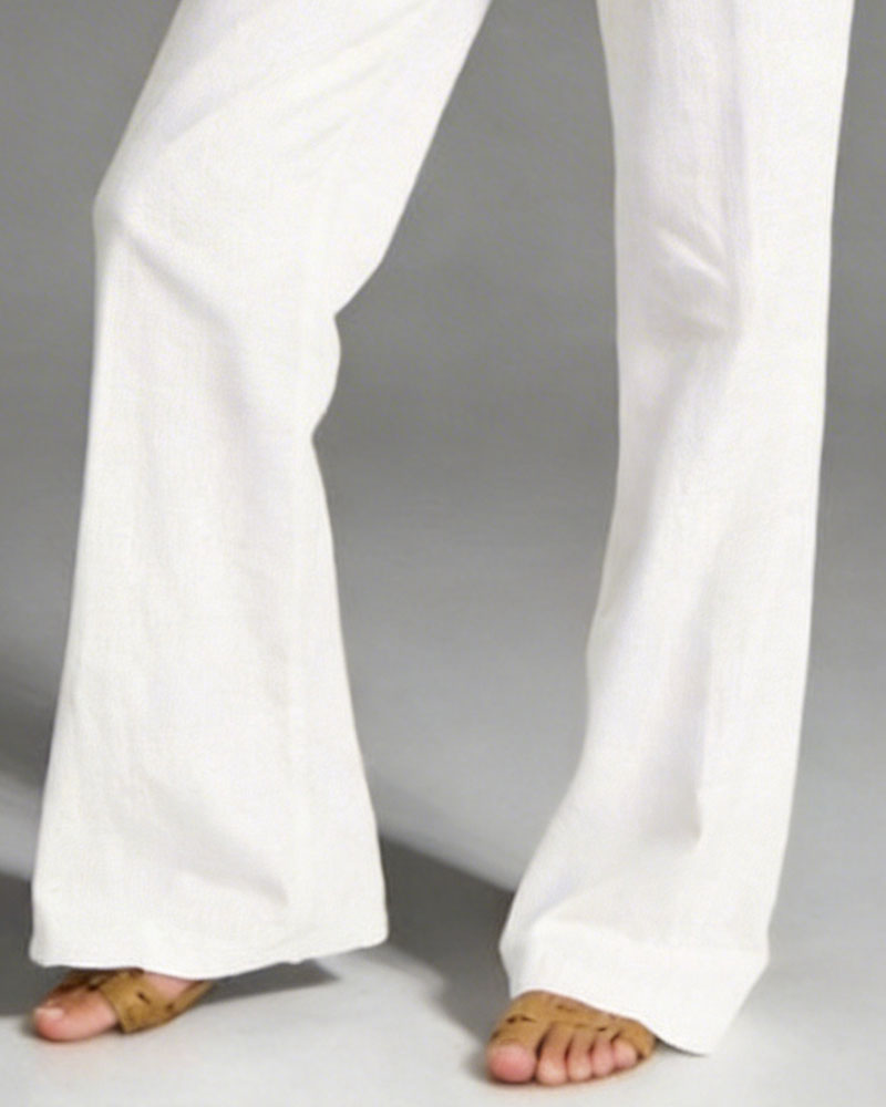 Hose Hohe Taille Unifarben Weites Bein