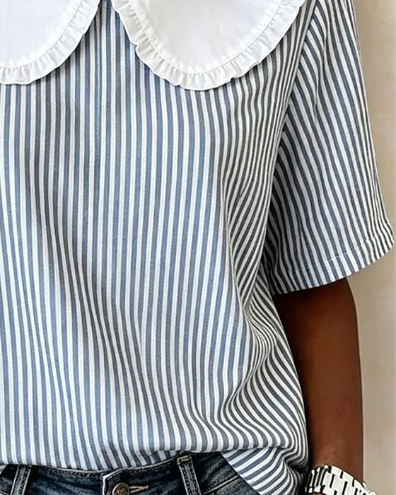 Bluse Gestreift Peter Pan Kragen Kurzarm