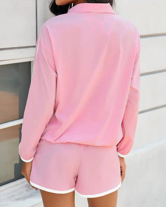 Set Reißverschluss-Kordelzug Farbblock Casual