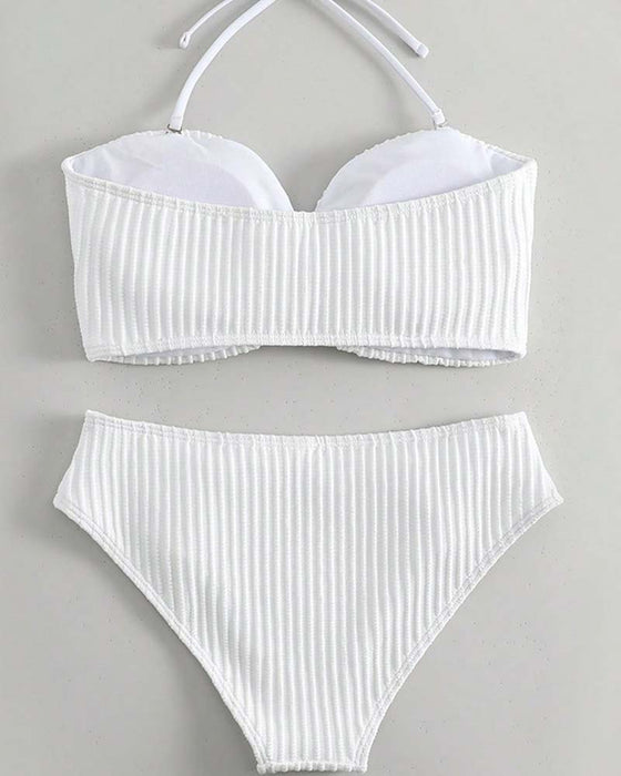 Badeanzug Halter Uni-Farben Gestreift