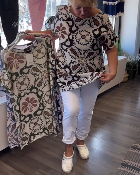 Lässige Bluse mit Rundhalsausschnitt und Blumenmuster