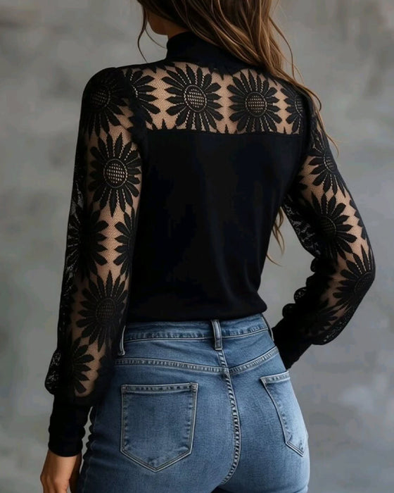 Top Sonnenblume Spitze Paneel Turtleneck