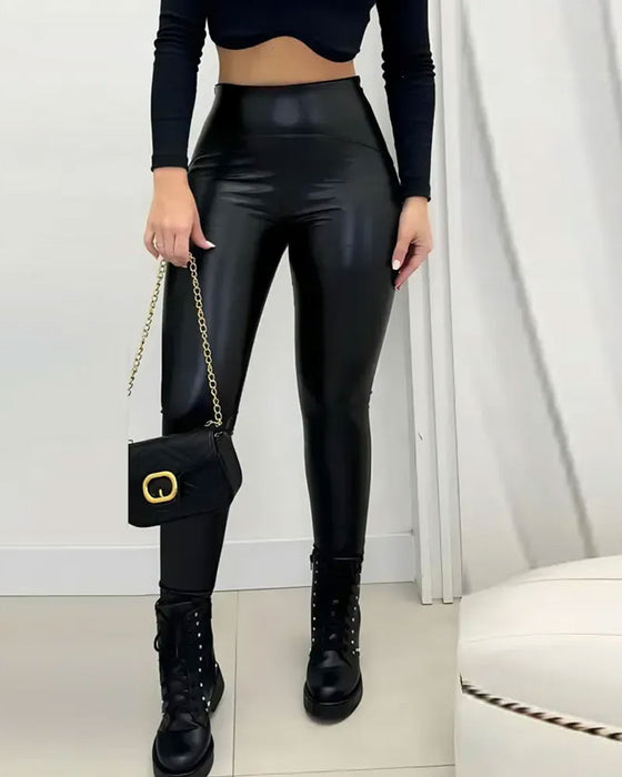 Hose Hohe Taille Einfarbig Lang