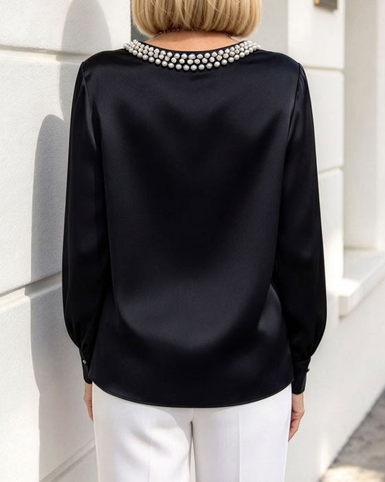 Bluse Rundhals Laterne Langarm