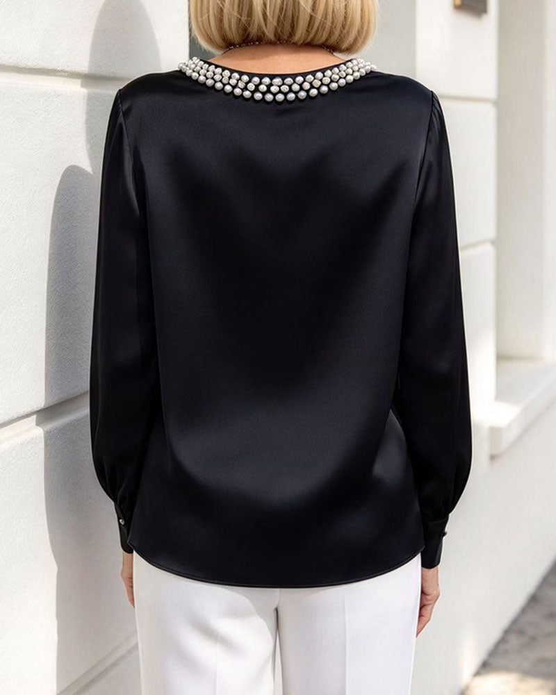 Bluse Rundhals Laterne Langarm