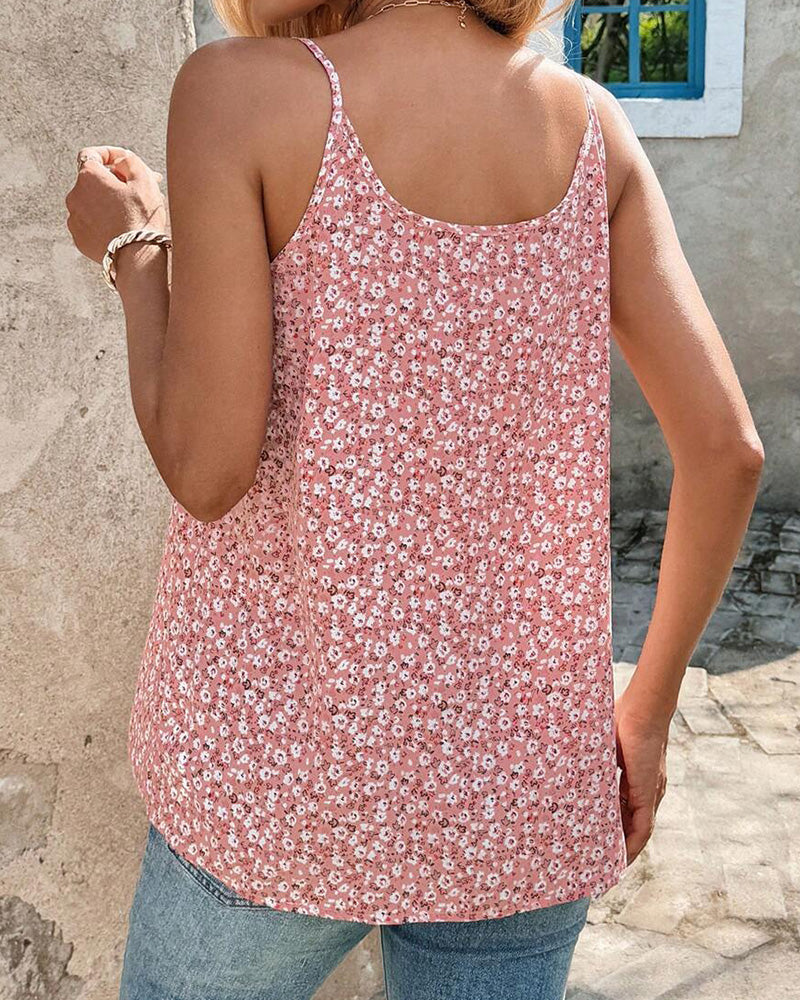 Cami Top Kleiner Blumenprint Gerafft Spaghettiträger