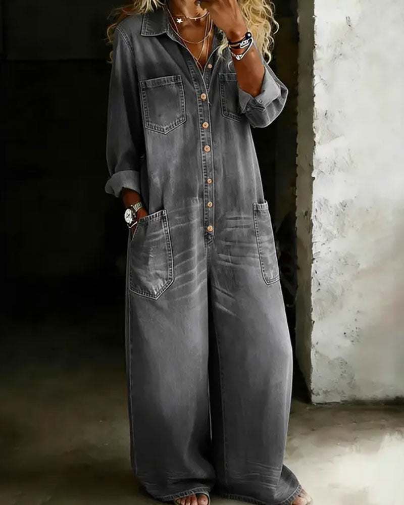 Jumpsuit Cowboy Lässig Locker Große Tasche