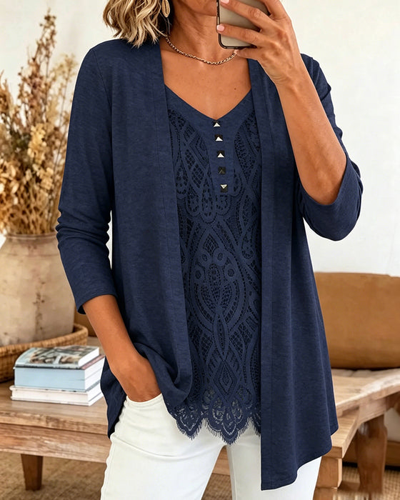 Bluse Fake Zwei Teile Spitze Patchwork