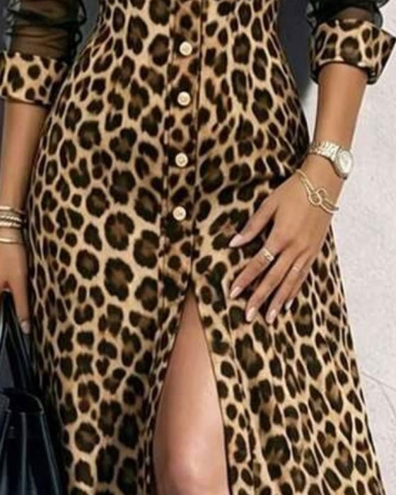 Kleid Revers Leopard Trendy