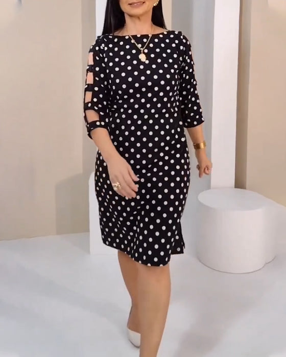 Kleid Rundhals Polka Punkte