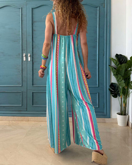 Lässiger Bedruckter Jumpsuit Mit Weitem Bein