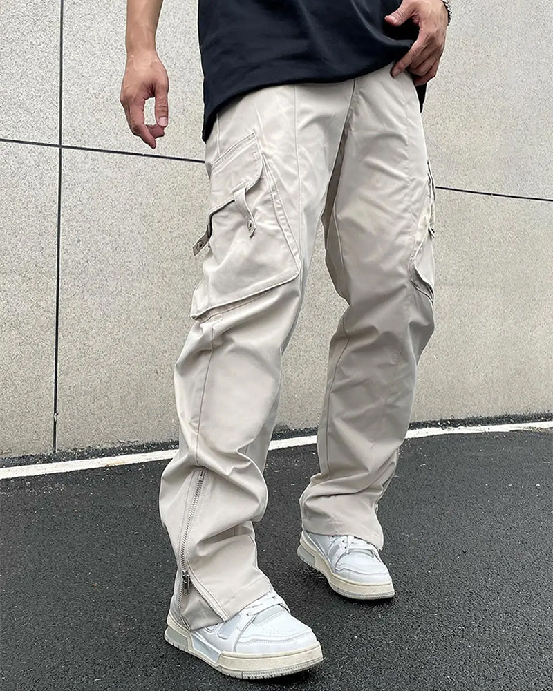 Hose Uni Farbe Reißverschluss Tasche Lässig Herren