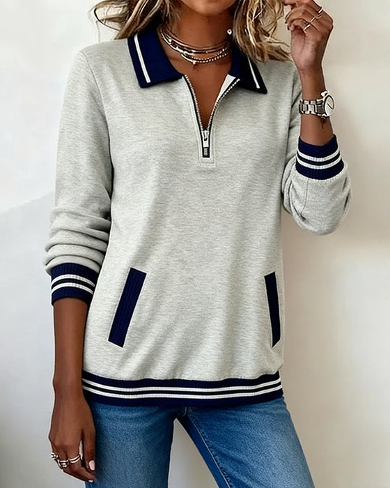 Sweatshirt mit Polo-Kragen und Kontrastfarbiger Naht