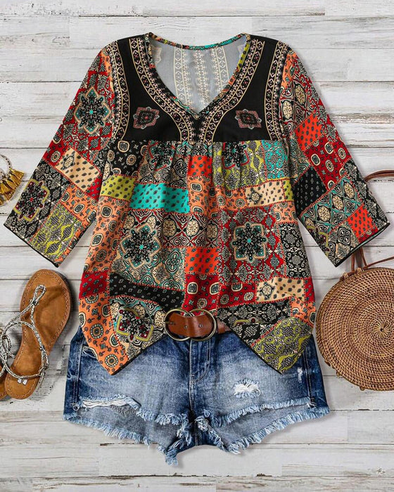 Plisierter T-Shirt Mit Vintage-Muster