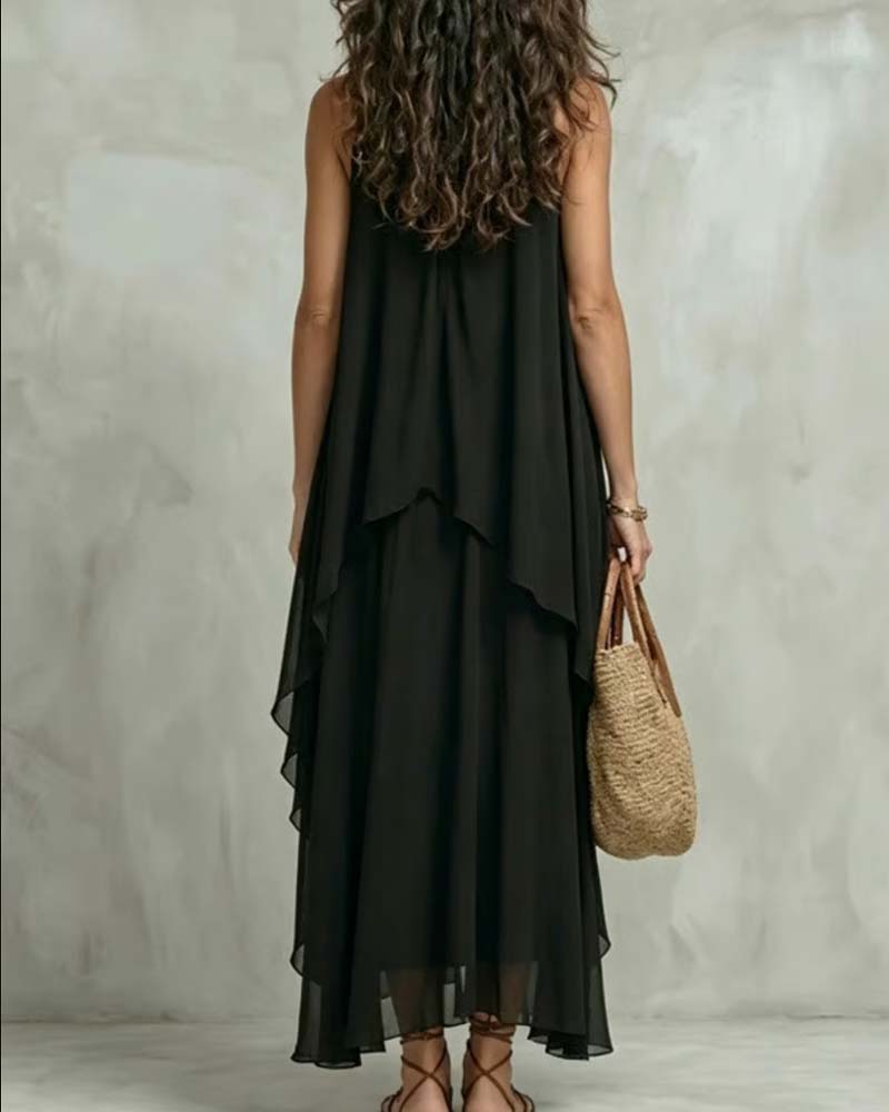 Kleid Rundhals Ärmellos Unregelmäßig