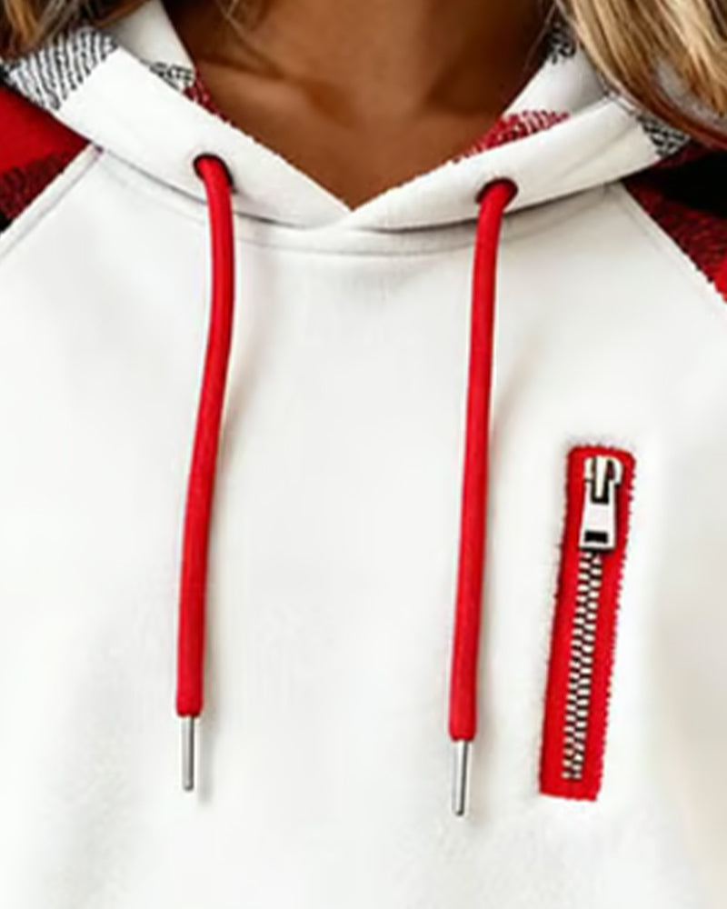 Color-Blocking Hoodie mit Karomuster