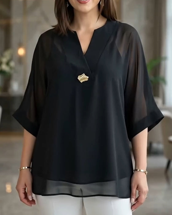 Bluse V-Ausschnitt Durchsichtig Gaze Locker