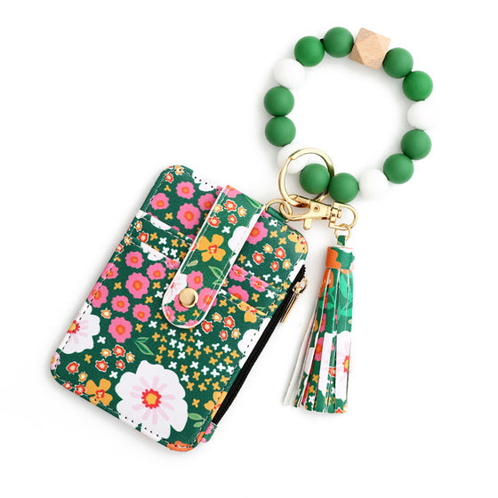 Kleine Geldbörse Aus Blumenleder Mit Schlüsselanhänger Und Armband